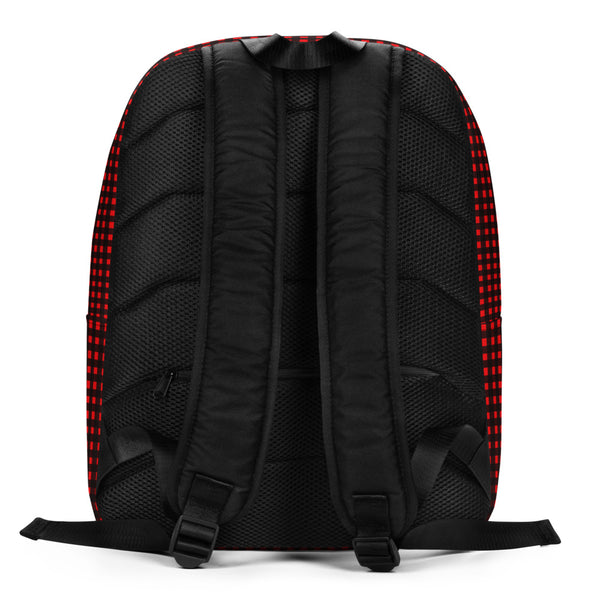 Red Buffalo Plaid Print Designer Minimalist School Laptop Travel Backpack- Made in EU-Minimalist Backpack-Heidi Kimura Art LLC