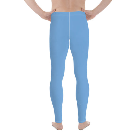 Light Baby Blue Solid Color Premium Spandex Men's Leggings Tights- Made in USA/EU-Men's Leggings-Heidi Kimura Art LLC