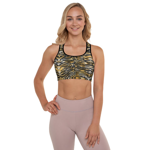 Tiger Stripe Padded Sports Bra, Animal Print Women's Workout Fitness Bra - Made in USA/EU (XS-2XL) 