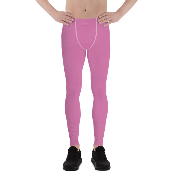 Cute Pink Men's Leggings, Modern Pastel Solid Color Basic Essential Men's Leggings Tights Pants - Made in USA/EU (US Size: XS-3XL)Sexy Meggings Men's Workout Gym Tights Leggings