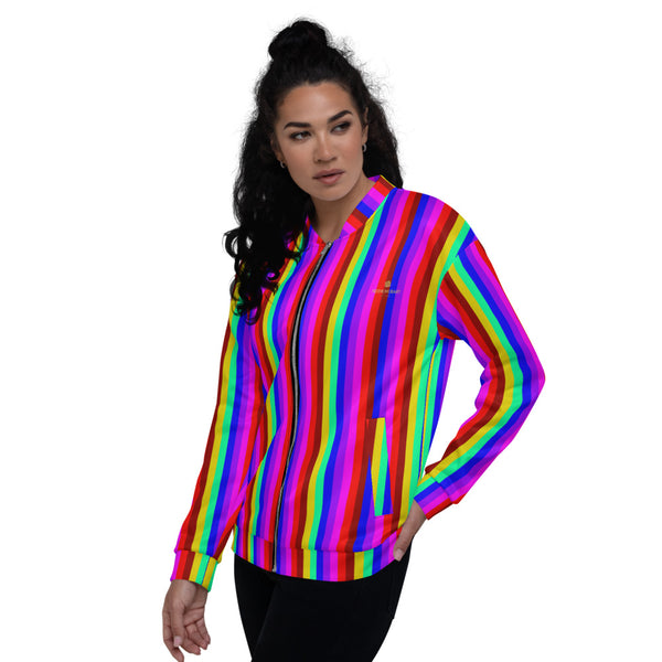 Rainbow Vertical Striped Bomber Jacket, Unisex Jacket For Men or Women-Heidi Kimura Art LLC-Heidi Kimura Art LLC