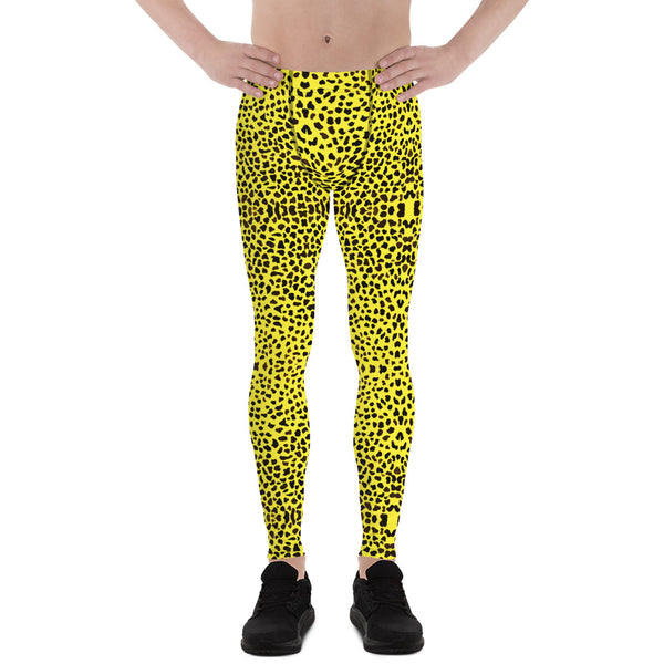 Yellow Leopard Print Men's Leggings-Heidi Kimura Art LLC-Heidi Kimura Art LLC Yellow Leopard Print Men's Leggings, Cheetah Designer Animal Print Men's Leggings Tights Pants - Made in USA/EU (US Size: XS-3XL)Sexy Meggings Men's Workout Gym Tights Leggings
