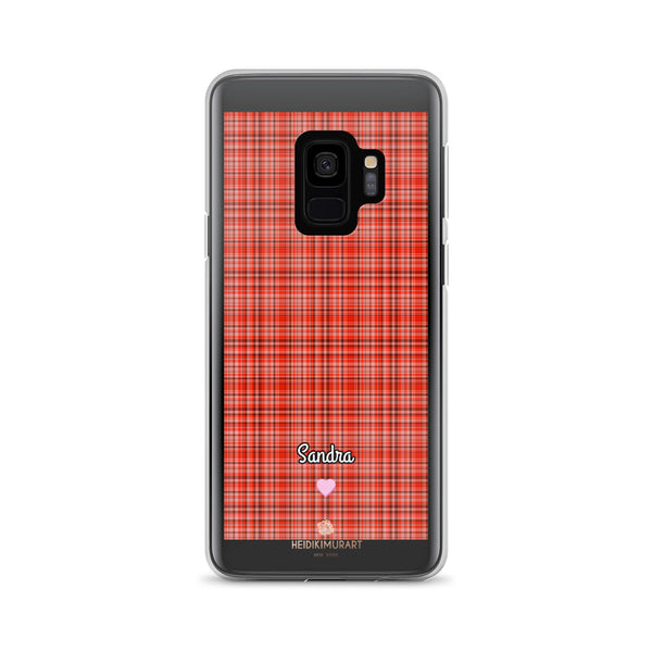 Personalized Red Plaid Samsung Case, Custom Name Tartan Print Phone Case-Heidi Kimura Art LLC-Samsung Galaxy S9-Heidi Kimura Art LLC