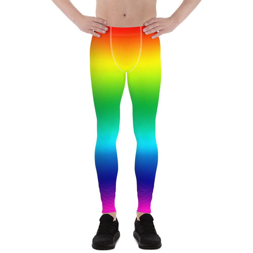 Rainbow Ombre Print Meggings, Best Gay Pride Men's Leggings Pants- Made in USA/ EU-Men's Leggings-XS-Heidi Kimura Art LLC