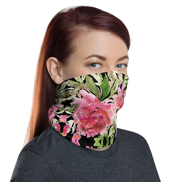 Black Rose Face Mask, Face Cover Shield, Reusable Washable Bandana-Made in USA/EU-Neck Gaiter-Printful-Heidi Kimura Art LLC