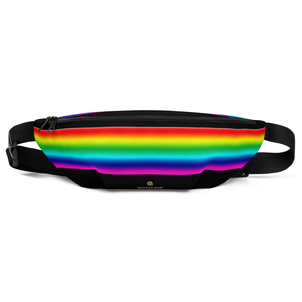 Gay Pride Black Rainbow Stripe Print Designer Best Fanny Pack Travel Bag- Made in USA/EU-Fanny Pack-S/M-Heidi Kimura Art LLC