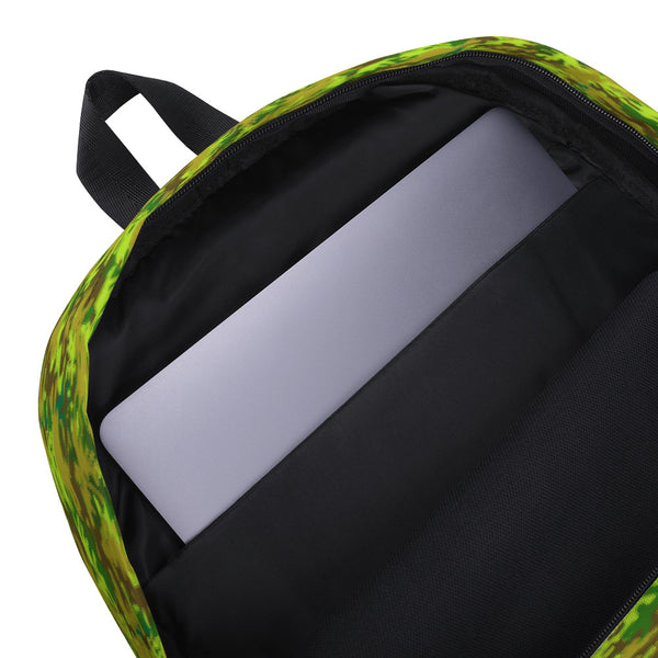 Bright Green Camo Camouflage Designer Print College Travel Backpack- Made in USA/ EU-Backpack-Heidi Kimura Art LLC