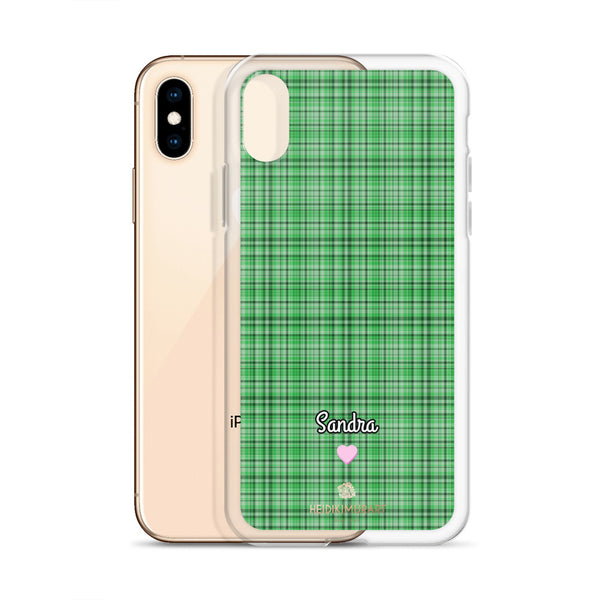 Personalized Green Plaid iPhone Case, Custom Name Tartan Print Phone Case-Heidi Kimura Art LLC-Heidi Kimura Art LLC