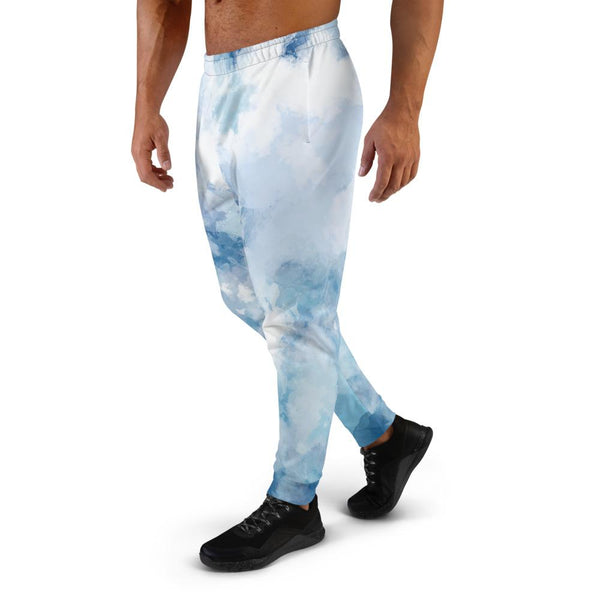 Light Blue Sky Clouds Abstract Print Men's Joggers Casual Sweatpants - Made in EU-Men's Joggers-Heidi Kimura Art LLC Blue Abstract Men's Joggers, Light Blue Sky Clouds Abstract Print Designer Ultra Soft & Comfortable Men's Joggers, Men's Jogger Pants-Made in EU (US Size: XS-3XL)