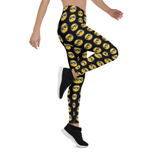 Black Sunshine Emoji Casual Leggings, Women's Tights-Made in USA/EU-Heidi Kimura Art LLC-Heidi Kimura Art LLC