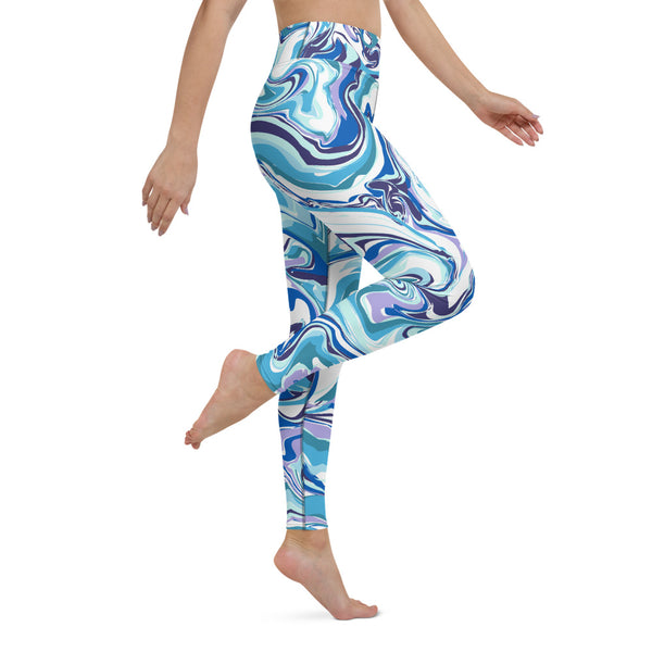 Blue Swirl Yoga Leggings, Abstract Print Women's Tights-Made in USA/EU-Heidi Kimura Art LLC-Heidi Kimura Art LLC