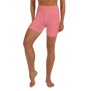 Yoga Shorts-Heidi Kimura Art LLC-XS-Heidi Kimura Art LLC Peach Pink Women's Yoga Shorts, Pink Solid Color Premium Quality Women's High Waist Spandex Fitness Workout Yoga Shorts, Yoga Tights, Fashion Gym Quick Drying Short Pants With Pockets - Made in USA/EU (US Size: XS-XL)