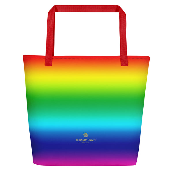 Bright Rainbow Ombre Beach Tote Bag, Large 16"x20" Beach Gay Pride Bag- Made in USA/EU-Beach Tote Bag-Red-Heidi Kimura Art LLC