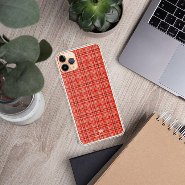 Red Plaid Print iPhone Case, Tartan Print Phone Case-Printed in USA/EU-Heidi Kimura Art LLC-Heidi Kimura Art LLC