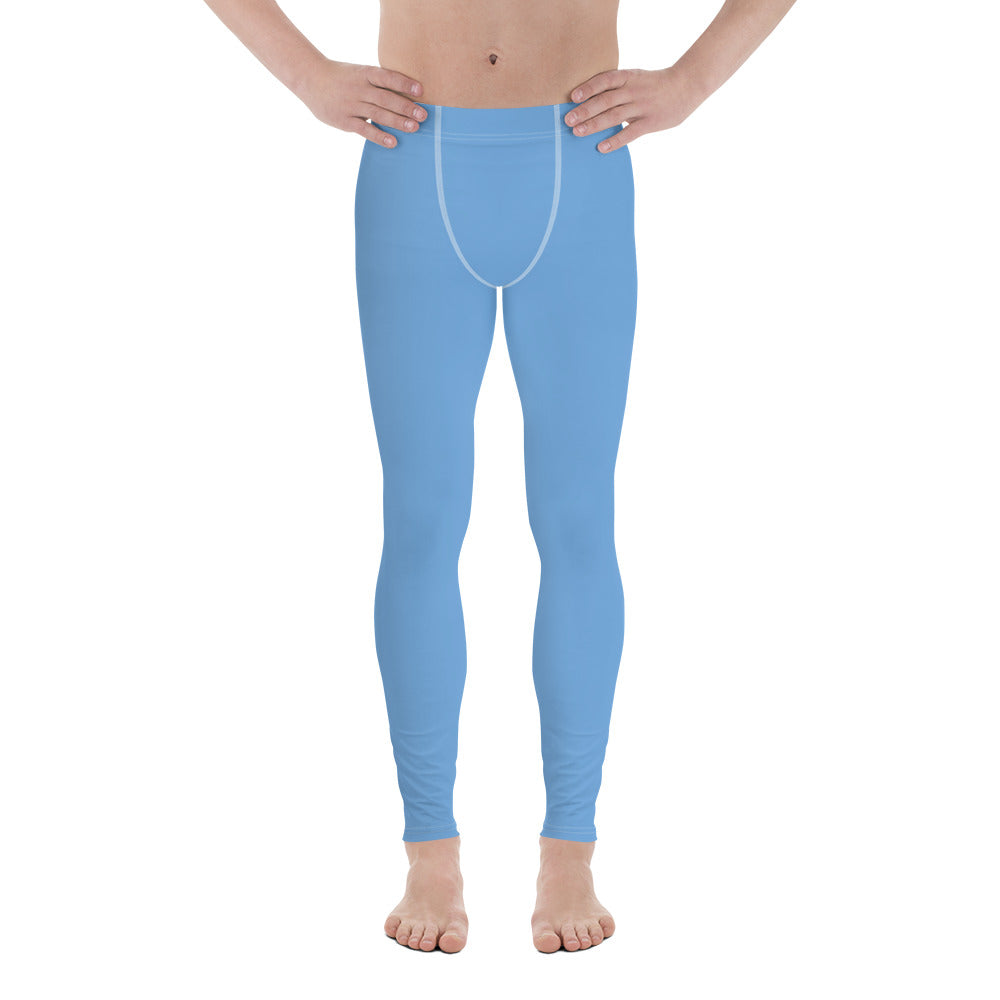 Light Baby Blue Solid Color Premium Spandex Men's Leggings Tights- Made in USA/EU-Men's Leggings-XS-Heidi Kimura Art LLC