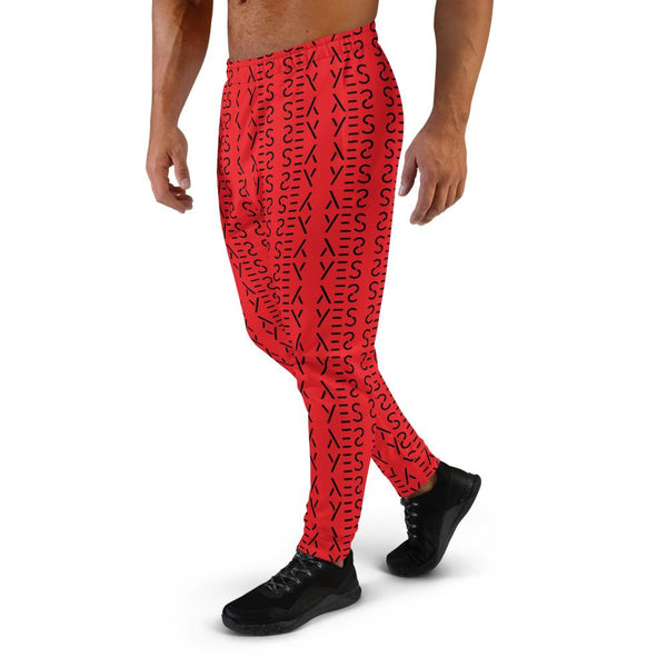 Hot Red Yes Print Premium Colorful Men's Joggers Casual Sweatpants - Made in EU-Men's Joggers-Heidi Kimura Art LLC