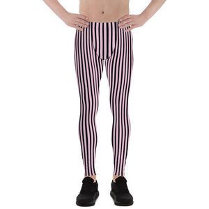 Light Pink Black Striped Meggings, Premium Men's Leggings With Stripes- Made in USA/EU-Men's Leggings-XS-Heidi Kimura Art LLC