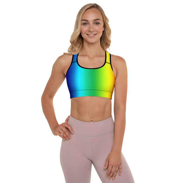 Colorful Rainbow Ombre Print Premium Women's Padded Sports Bra- Made in USA/EU-Sports Bras-Black-XS-Heidi Kimura Art LLC