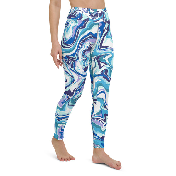 Blue Swirl Yoga Leggings, Abstract Print Women's Tights-Made in USA/EU-Heidi Kimura Art LLC-Heidi Kimura Art LLC