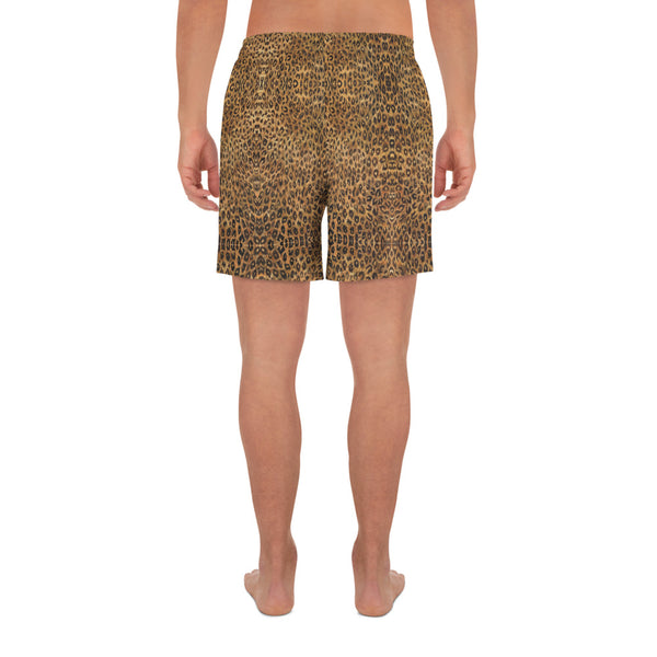 Brown Leopard Shorts, Animal Print Men's Athletic Long Shorts-Made in EU-Heidi Kimura Art LLC-Heidi Kimura Art LLC Brown Leopard Men's Shorts, Animal Print Premium Quality Men's Athletic Long Fashion Shorts (US Size: XS-3XL) Made in Europe