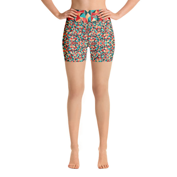 Red Geometric Women's Yoga Shorts, Colorful Ladies Workout Shorts-Heidikimurart Limited -Heidi Kimura Art LLC Red Geometric Women's Yoga Shorts, Colorful Ladies Workout Gym Tights, Premium Quality Women's High Waist Spandex Fitness Workout Yoga Shorts, Yoga Tights, Fashion Gym Quick Drying Short Pants With Pockets - Made in USA/EU/MX (US Size: XS-XL) Yoga Bottoms, Yoga Clothes, Activewewar, Best Women's Yoga Shorts, Women's Athletic Shorts, Running, Workout, Yoga Tights