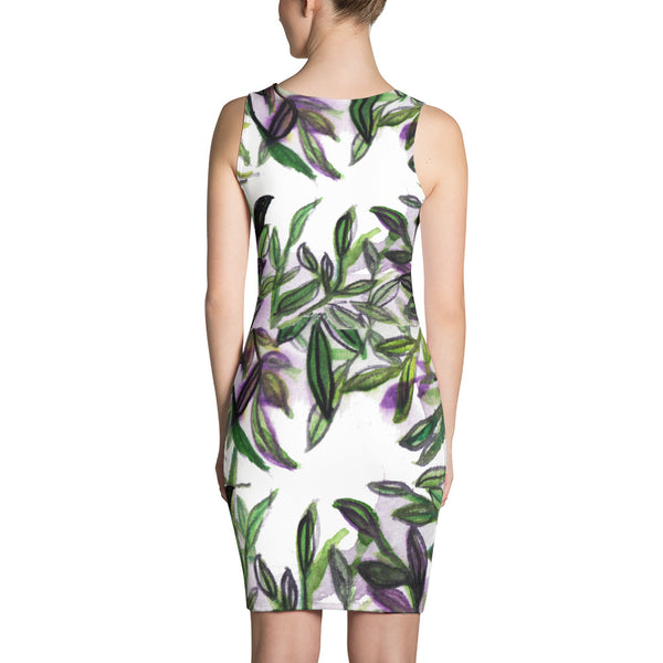 Green Floral Tropical Palm Leaf Print Sleeveless Women's Designer Dress - Made in USA-Women's Sleeveless Dress-Heidi Kimura Art LLC