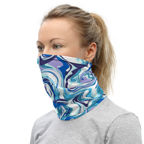 Blue Marble Neck Gaiter, Abstract Face Covering Masks Shield, Bandana-Made in USA/EU-Heidi Kimura Art LLC-Heidi Kimura Art LLCBlue Marble Neck Gaiter, Abstract Face Mask Shield, Luxury Premium Quality Cool And Cute One-Size Reusable Washable Scarf Headband Bandana - Made in USA/EU, Face Neck Warmers, Non-Medical Breathable Face Covers, Neck Gaiters 