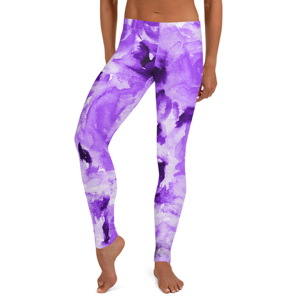 Purple Floral Abstract Leggings, Women's Flower Print Casual Tights-Made in USA/EU-Heidi Kimura Art LLC-Heidi Kimura Art LLC