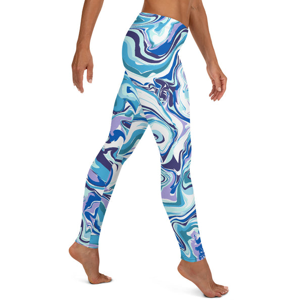 Blue Swirl Women's Casual Leggings, Abstract Print Ladies Tights-Made in USA/EU-Heidi Kimura Art LLC-Heidi Kimura Art LLC