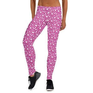 Pink Star Leggings, Hot Pink White Star Pattern Women's Dressy Casual  Tights- Made in USA/EU