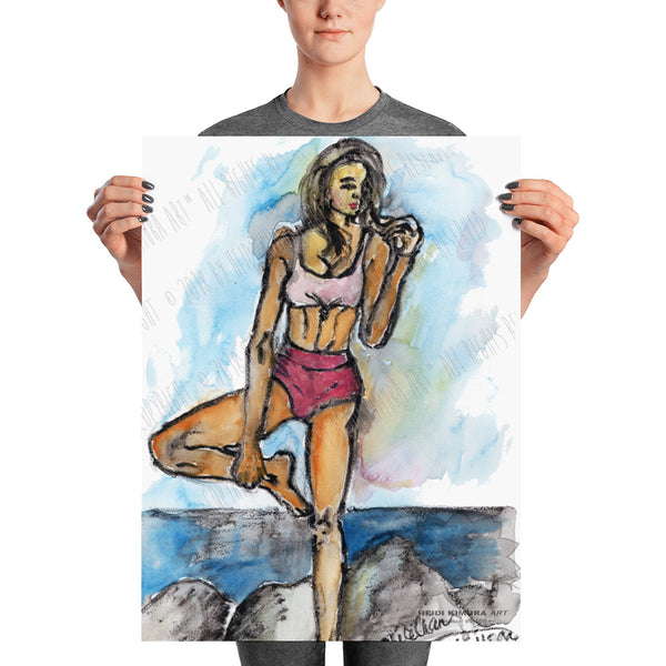 Yogini Yoga Tree Pose by the Sea Enhanced Matte Paper Art Poster, Made in USA/ Europe-Art Print-18×24-Heidi Kimura Art LLC
