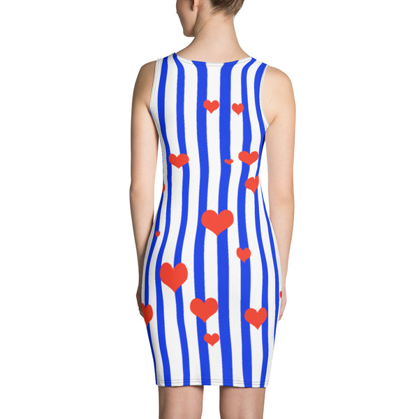Blue Striped Women's Dress American Patriotic Flag Inspired Designer Dress - Made in USA-Women's Sleeveless Dress-Heidi Kimura Art LLC