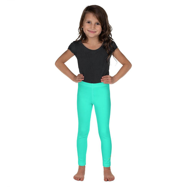 Bright Turquoise Blue Solid Color Print Kid's Leggings Comfy Pants- Made in USA/EU-Kid's Leggings-2T-Heidi Kimura Art LLC