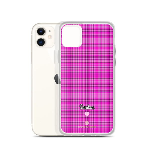 Personalized Pink Tartan iPhone Case, Custom Name Plaid Print Phone Case-Heidi Kimura Art LLC-Heidi Kimura Art LLC