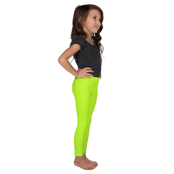 Lime Neon Green Solid Color Print Kid's Leggings Elastic Tight Pants- Made in USA/EU-Kid's Leggings-Heidi Kimura Art LLC