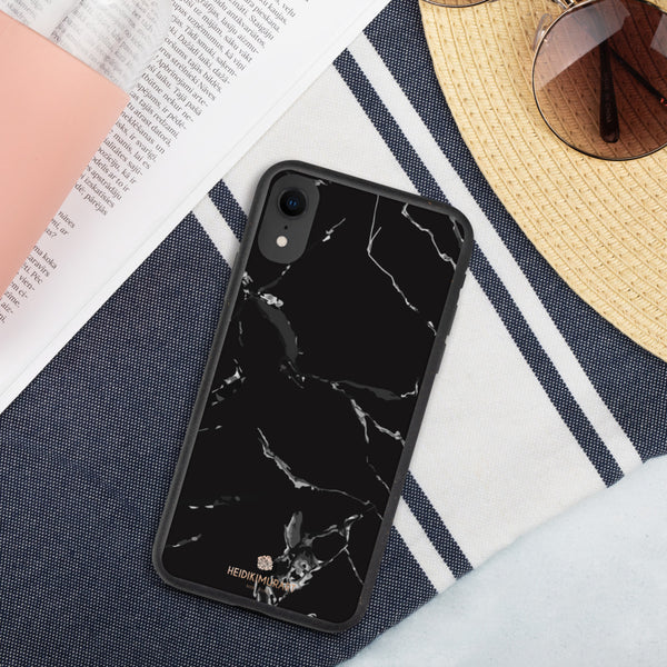 Black Marble Eco-Friendly Phone Case, Marble Print Biodegradable iPhone Case-Heidi Kimura Art LLC-iPhone XR-Heidi Kimura Art LLC