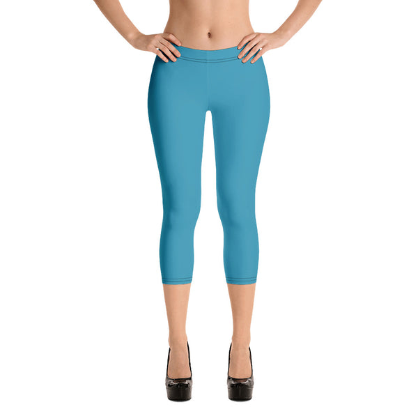 Blue Casual Women's Capri Leggings, Solid Color Ladies Fancy Tights-Made in USA/EU-Heidi Kimura Art LLC-Heidi Kimura Art LLC https://www.youtube.com/watch?v=A0rvRF8BKGo