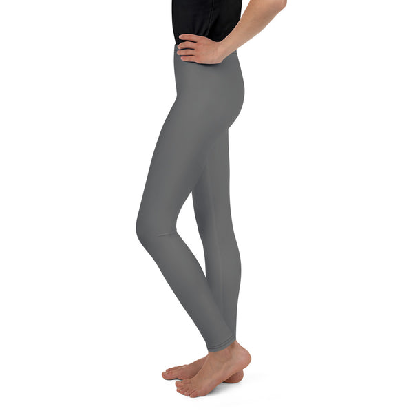 Charcoal Gray Solid Color Premium Youth Leggings Gym Sports Tights - Made in USA/EU-Youth's Leggings-Heidi Kimura Art LLC