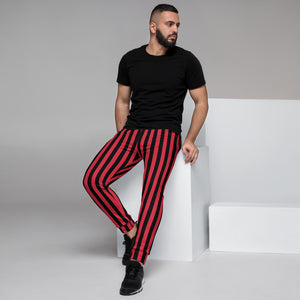 Red Black Striped Men's Joggers, Vertical Stripes Circus Rave