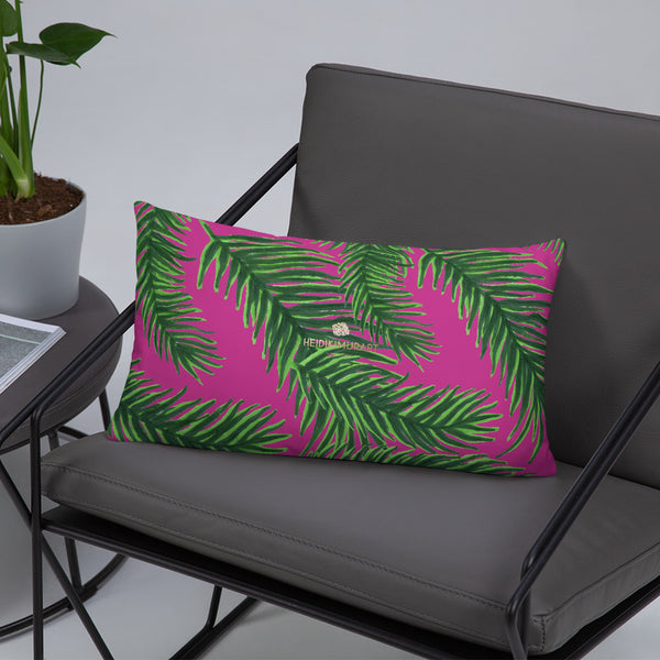 Green Deep Pink Tropical Palm Leaf Print 20”x12”, 18"x18" Basic Pillow Case - Made in USA-Pillow-Heidi Kimura Art LLC