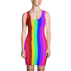 Designer Striped Rainbow Colorful Print Women's One-Piece Long Best Dress- Made in USA-Women's Sleeveless Dress-XS-Heidi Kimura Art LLC