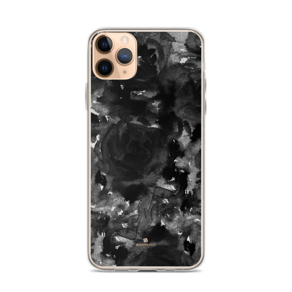 Black Floral Rose iPhone Case, Abstract Watercolor Phone Case-Printed in USA/EU-Heidi Kimura Art LLC-iPhone 11 Pro Max-Heidi Kimura Art LLC
