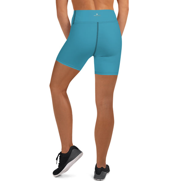 Blue Green Women's Yoga Shorts, Solid Color Elastic Tights-Made in USA/EU-Heidi Kimura Art LLC-Heidi Kimura Art LLC Peach Pink Women's Yoga Shorts, Pink Solid Color Premium Quality Women's High Waist Spandex Fitness Workout Yoga Shorts, Yoga Tights, Fashion Gym Quick Drying Short Pants With Pockets - Made in USA/EU (US Size: XS-XL)