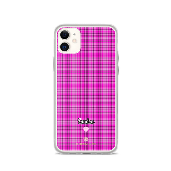 Personalized Pink Tartan iPhone Case, Custom Name Plaid Print Phone Case-Heidi Kimura Art LLC-iPhone 11-Heidi Kimura Art LLC