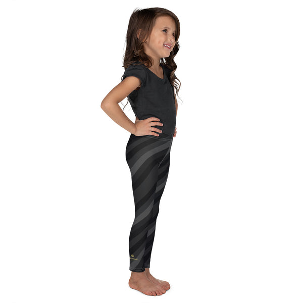 Gray Diagonal Striped Kid's Leggings, Best Kid's Stretchy Comfy Tights- Made in USA/EU-Kid's Leggings-Heidi Kimura Art LLC