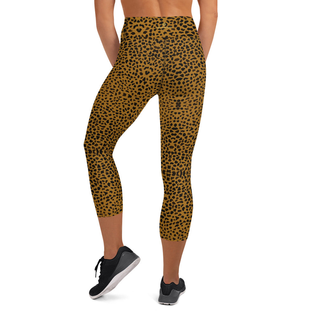Brown Cheetah Yoga Capri Leggings, Animal Print Women's Capris Tights-Made  in USA/EU