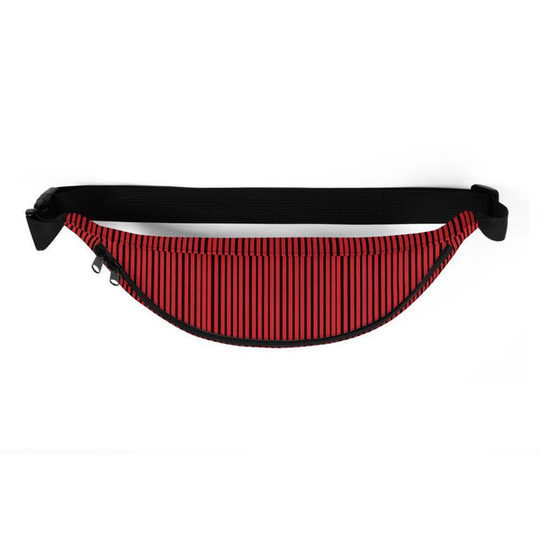Red Black Stripe Print Designer Waist Bag Fanny Pack Festival Waist Belt Bag- Made in USA-Fanny Pack-Heidi Kimura Art LLC