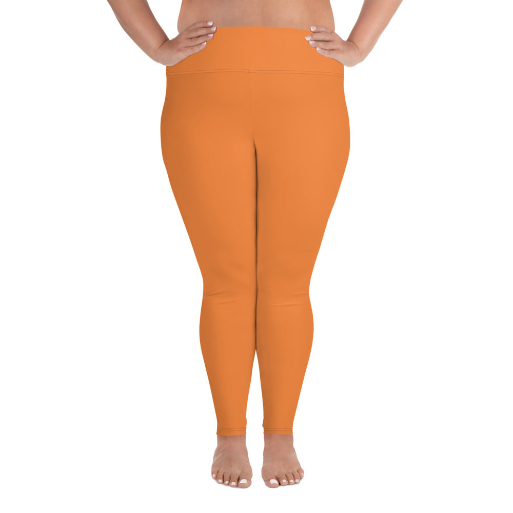Orange Solid Color Print Women's Plus Size Leggings- Made in USA/EU (US Size: 2XL-6XL)-Women's Plus Size Leggings-2XL-Heidi Kimura Art LLC