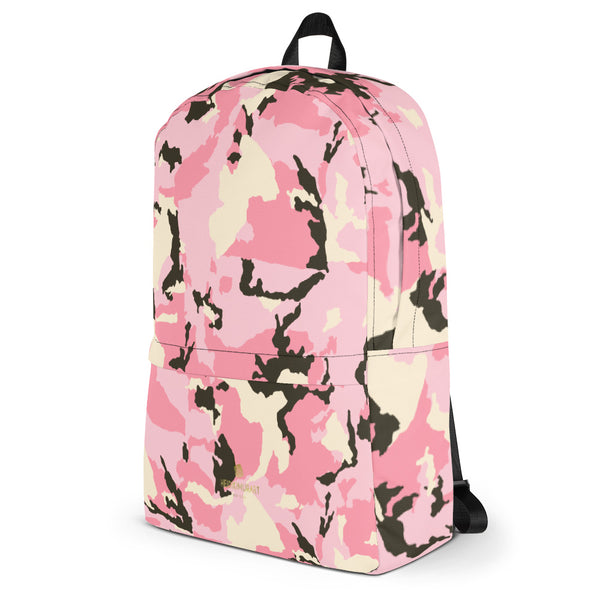 Pink Camo Camouflage Print Unisex Water Resistant Designer Backpack- Made in USA/ EU-Backpack-Heidi Kimura Art LLC Pink Camo Print Backpack, Pink Camo Camouflage Print Unisex Water Resistant Designer Medium Size (Fits 15" Laptop) Water Resistant College Unisex Backpack for Travel/ School/ Work - Made in USA/ Europe