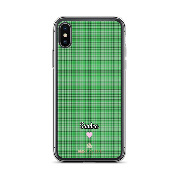 Personalized Green Plaid iPhone Case, Custom Name Tartan Print Phone Case-Heidi Kimura Art LLC-iPhone X/XS-Heidi Kimura Art LLC